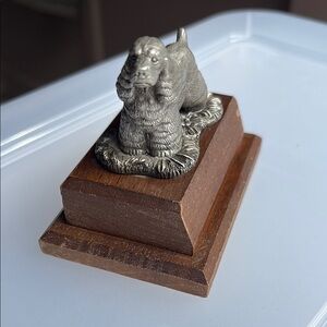 Fort Pewter Dog Figurine on Wooden Base